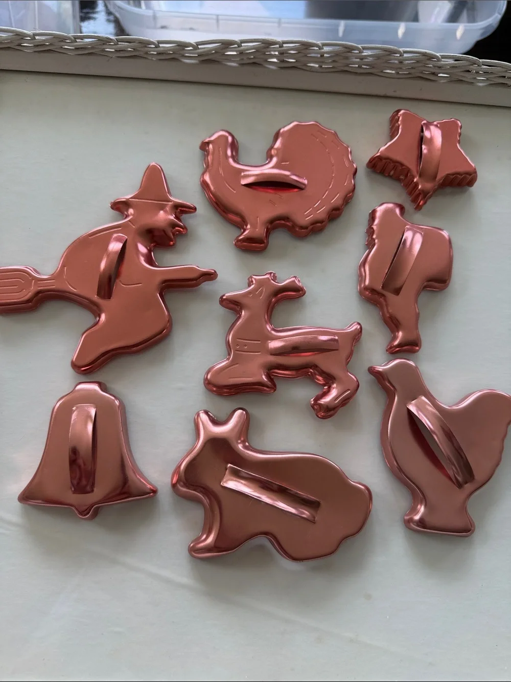 Vintage Copper Tone Aluminum Cookie Cutters Set of 8